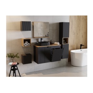 Meuble haut de salle de bain VANO – 1 porte – Noir mat – L30 × P18 × H30 cm – À suspendre