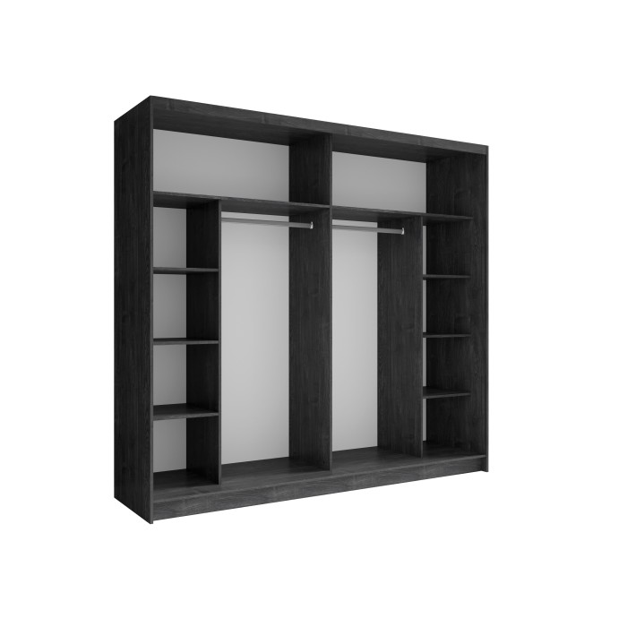 Chambre complète VELTIS – Lit 160x200 LED avec sommier + armoire + commode + chevets – Frêne noir