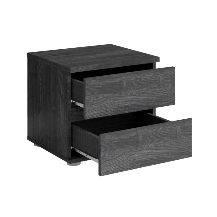 Chambre complète VELTIS – Lit 180x200 LED avec sommier + armoire + commode + chevets – Frêne noir