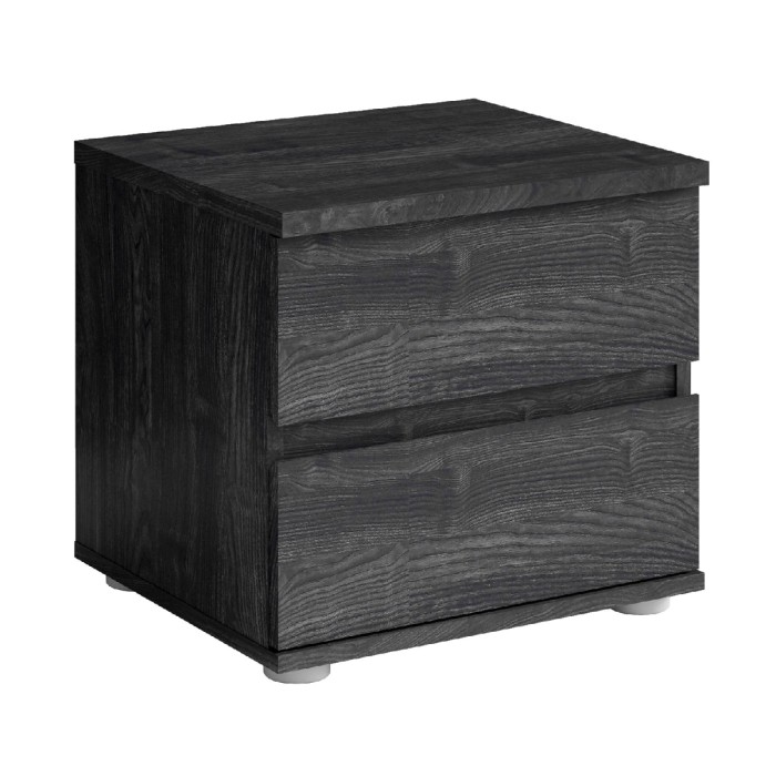 Chambre complète VELTIS – Lit 180x200 LED avec sommier + armoire + commode + chevets – Frêne noir