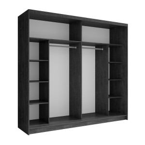 Chambre complète VELTIS – Lit 180x200 LED avec sommier + armoire + commode + chevets – Frêne noir