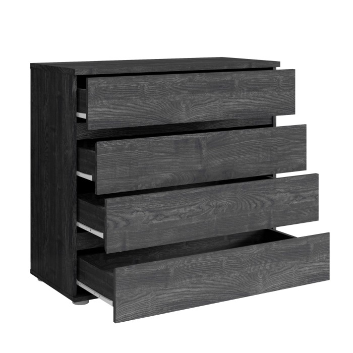 Chambre complète VELTIS – Lit 180x200 LED avec sommier + armoire + commode + chevets – Frêne noir