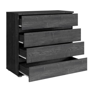 Chambre complète VELTIS – Lit 180x200 LED avec sommier + armoire + commode + chevets – Frêne noir