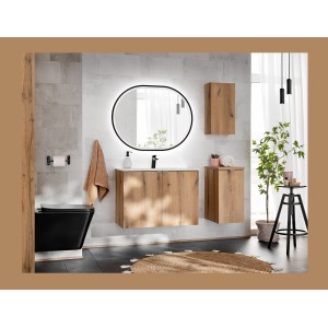 Meuble de rangement de salle de bain VANO – 1 porte – Coloris chêne – L30 × P57 × H18 cm – À suspendre