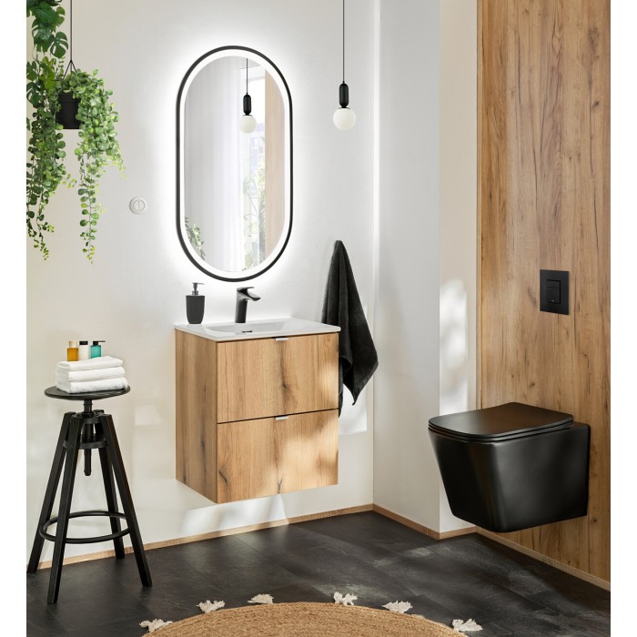 Meuble sous vasque VANO – 2 tiroirs – Coloris chêne – L80 × P57 × H39 cm – À suspendre