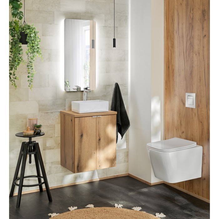 Meuble sous vasque VANO – 2 portes – Coloris chêne – L50 × P57 × H39 cm – À suspendre