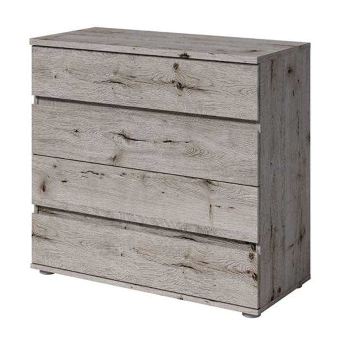 Commode VELTIS 4 tiroirs – L92 x H85 cm – Rangement moderne coloris chêne Wellington