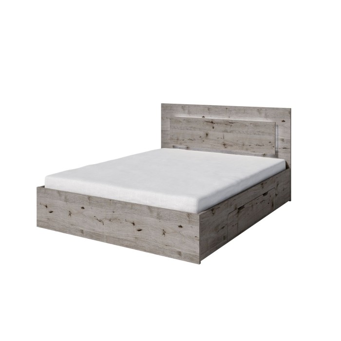 Lit VELTIS 160x200 cm avec tête de lit LED – Coloris chêne Wellington – Sommier et matelas non inclus