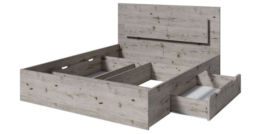 Lit VELTIS 180x200 cm avec tête de lit LED – Coloris chêne Wellington – Sommier et matelas non inclus