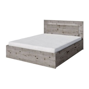 Lit VELTIS 180x200 cm avec tête de lit LED – Coloris chêne Wellington – Sommier et matelas non inclus