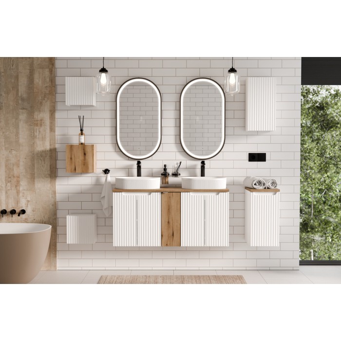 Meuble sous vasque VANO – 2 portes – Blanc alpin – L60 × P39 × H57 cm – À suspendre