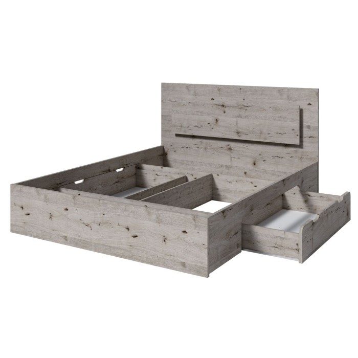 Ensemble lit VELTIS 160x200 cm avec sommier inclus – Tête de lit LED – Chêne Wellington – Matelas non inclus