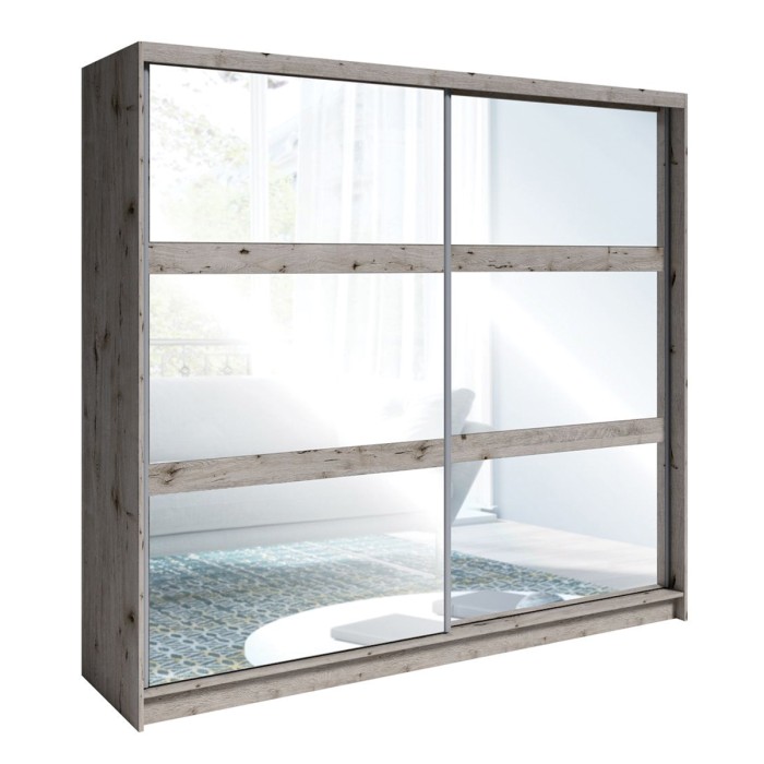 Chambre complète VELTIS – Lit 160x200 LED avec sommier + armoire + commode + chevets – Chêne Wellington