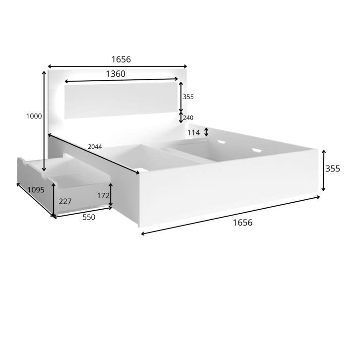 Chambre complète VELTIS – Lit 160x200 LED avec sommier + armoire + commode + chevets – Chêne Wellington