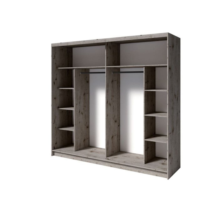 Chambre complète VELTIS – Lit 160x200 LED avec sommier + armoire + commode + chevets – Chêne Wellington