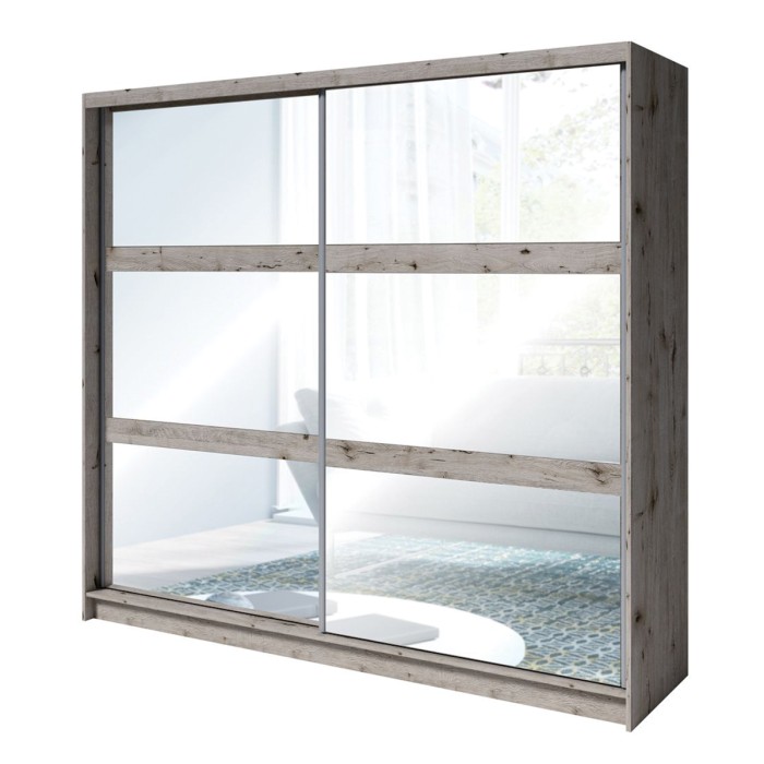 Chambre complète VELTIS – Lit 180x200 LED avec sommier + armoire + commode + chevets – Frêne noir