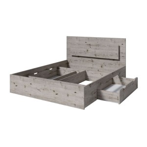 Chambre complète VELTIS – Lit 180x200 LED avec sommier + armoire + commode + chevets – Frêne noir