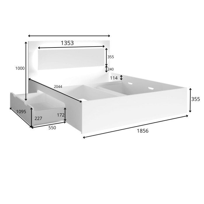 Chambre complète VELTIS – Lit 180x200 LED avec sommier + armoire + commode + chevets – Frêne noir