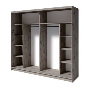 Chambre complète VELTIS – Lit 180x200 LED avec sommier + armoire + commode + chevets – Frêne noir