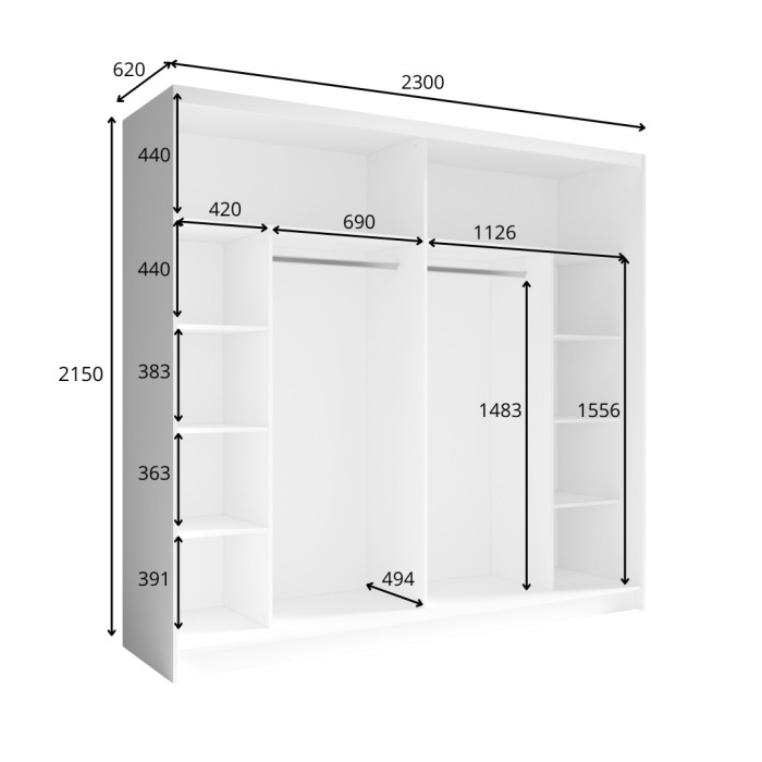 Chambre complète VELTIS – Lit 180x200 LED avec sommier + armoire + commode + chevets – Frêne noir