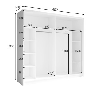 Chambre complète VELTIS – Lit 180x200 LED avec sommier + armoire + commode + chevets – Frêne noir
