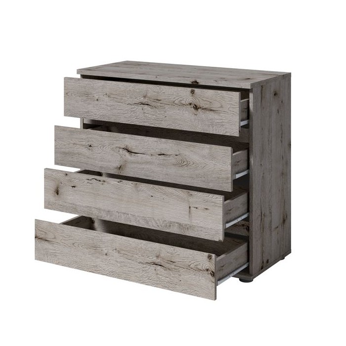 Chambre complète VELTIS – Lit 180x200 LED avec sommier + armoire + commode + chevets – Frêne noir