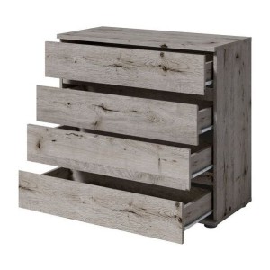 Chambre complète VELTIS – Lit 180x200 LED avec sommier + armoire + commode + chevets – Frêne noir