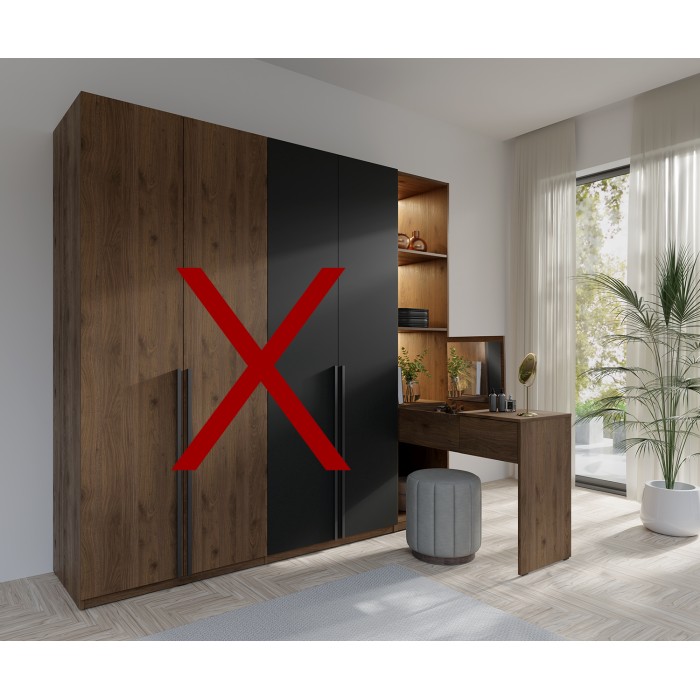 Extension coiffeuse NORVIK – Avec miroir, tiroir, LED intégrée et niches de rangement – Noyer et noir