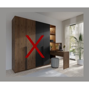 Extension coiffeuse NORVIK – Avec miroir, tiroir, LED intégrée et niches de rangement – Noyer et noir