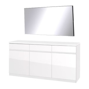 Ensemble buffet 3 portes 3 tiroirs FABIO + miroir – Blanc brillant – Design contemporain