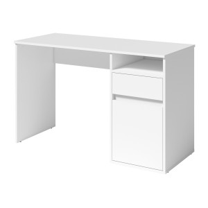 Bureau BILOU blanc – 1 tiroir, 1 porte et 2 niches – Look épuré et lumineux pour chambre enfant