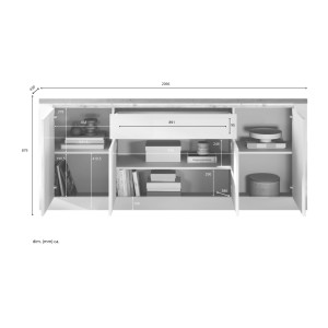 Buffet SASHA – 4 portes + 1 tiroir avec LED intégrée – Blanc laqué et Chêne Cadiz