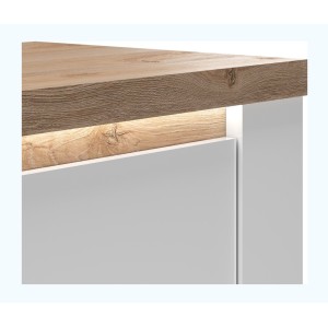 Buffet SASHA – 4 portes + 1 tiroir avec LED intégrée – Blanc laqué et Chêne Cadiz