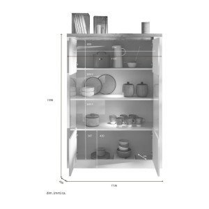 Dimensions de la vitrine SASHA blanc laqué, transparente et bois