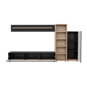 Ouverture des différents éléments de l'ensemble de meubles de salon noir RHYS