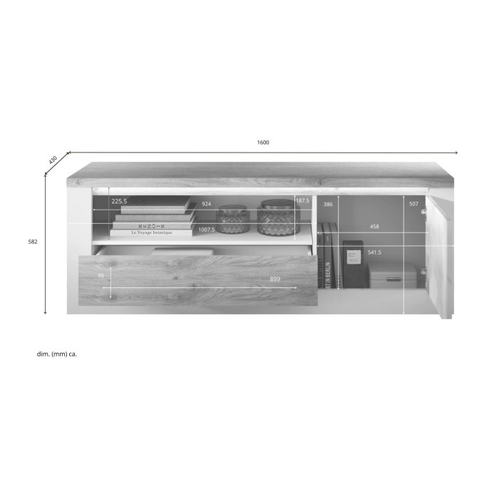 Dimensions du meubles TV SASHA 1 porte 1 tiroir