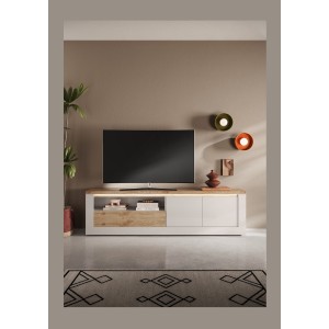 Mise en situation dans un décor 3D du meuble TV SASHA 2 portes et 1 tiroir