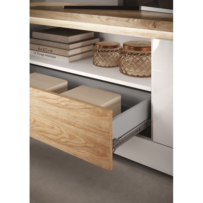 Zoom sur le tiroir du meuble TV SASHA 2 portes et 1 tiroir