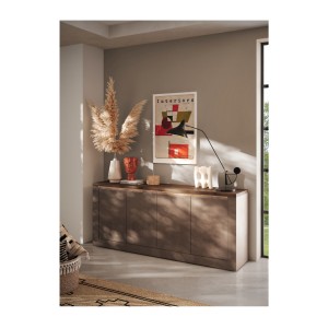 Mise en situation dans un décor 3D du buffet 4 portes SASHA coloris mercure