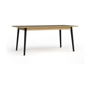 Table extensible MONDO – Plateau chêne et pieds noirs – 160 à 200 cm – Pieds inclinés en métal