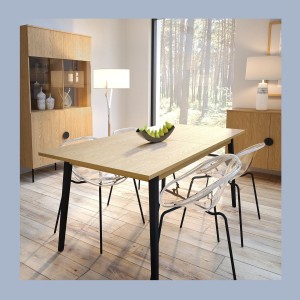 Table extensible MONDO – Plateau chêne et pieds noirs – 160 à 200 cm – Pieds inclinés en métal