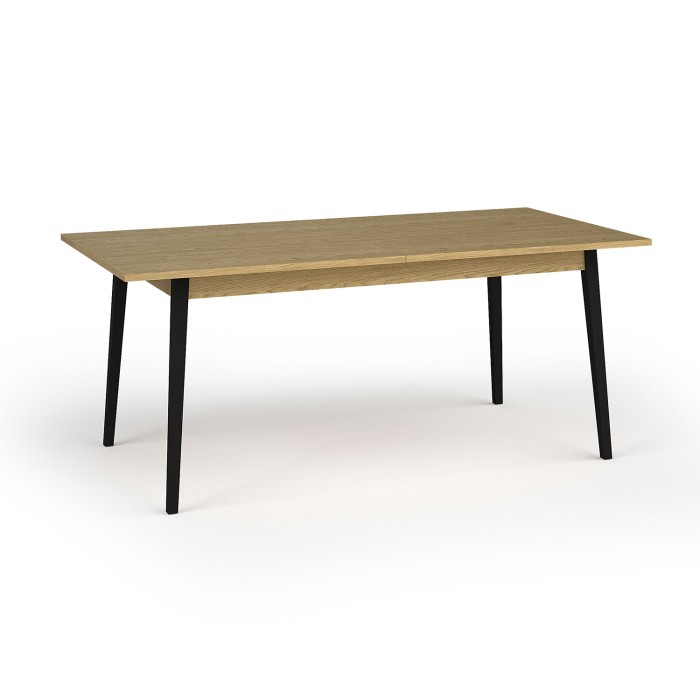 Table extensible MONDO – Plateau chêne et pieds noirs – 160 à 200 cm – Pieds inclinés en métal