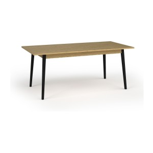 Table extensible MONDO – Plateau chêne et pieds noirs – 160 à 200 cm – Pieds inclinés en métal