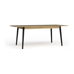 Table extensible MONDO – Plateau chêne et pieds noirs – 160 à 200 cm – Pieds inclinés en métal