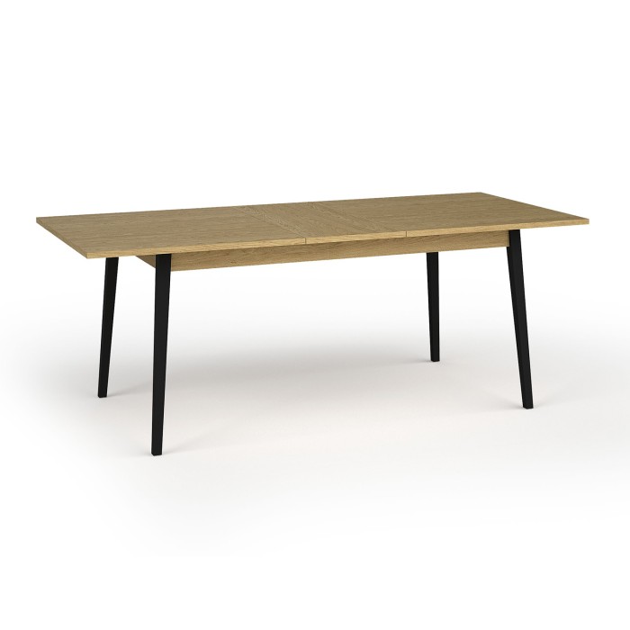 Table extensible MONDO – Plateau chêne et pieds noirs – 160 à 200 cm – Pieds inclinés en métal