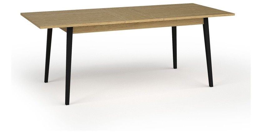Table extensible MONDO – Plateau chêne et pieds noirs – 160 à 200 cm – Pieds inclinés en métal