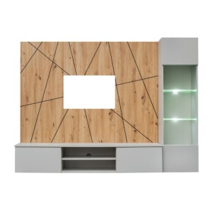 Ensemble IXAR géométrique avec meuble TV vitrine et panneaux muraux