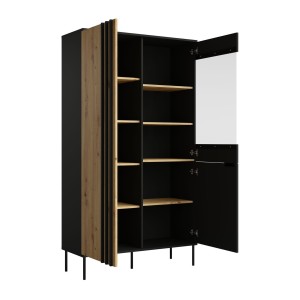 Vitrine design IZO – 2 portes – Noir onyx & Chêne clair – 110x195x40 cm
