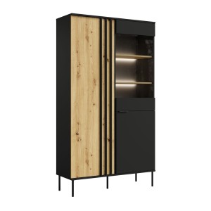 Vitrine design IZO – 2 portes – Noir onyx & Chêne clair – 110x195x40 cm