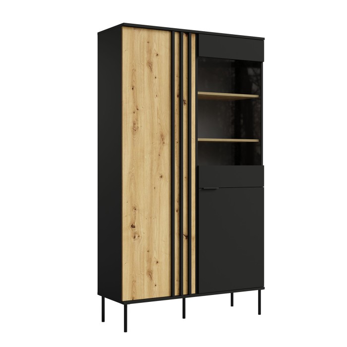 Vitrine design IZO – 2 portes – Noir onyx & Chêne clair – 110x195x40 cm
